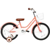 Happiq Kinderfiets – Voor beginners / kinderen – Met mand, spatborden, volledige kettingkoffer en zijwieltjes – Roze, 46 cm