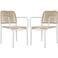 Vente-unique Set van 2 stapelbare tuinstoelen van metaal en geweven hars - Beige - NIOU van MYLIA