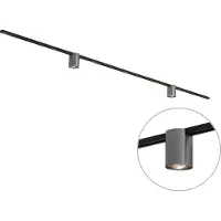 QAZQA Modern railsysteem zwart met 2 gunmetal spots 1-fase - Iconic Rondoo Up