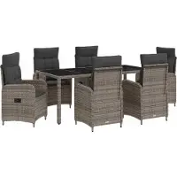 vidaXL Buiten Eettafel Set 7 st Lichtgrijs en Donkergrijs poly rattan