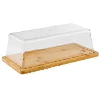 Aps Kaasstolp – Rechthoekige Serveerplank met Kap – Inclusief Transparante Deksel – 32 x 16,5 cm – Bamboe – Bruin