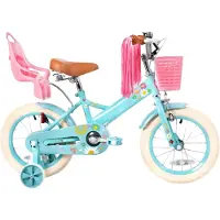 Happiq Kinderfiets – Voor jongens en meisjes – Met mand, bel, extra wielen en poppenzitje, leuk verjaardagscadeau – Blauw, 41 cm