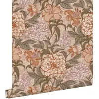 ESTAhome behang vintage bloemen oudroze, vergrijsd groen en terracotta roze - 53 cm x 10.05 m - 139380