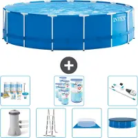 Intex Ronde opblaasbare zwembad – 457 x 122 cm – Blauw – Inclusief pomp, ladder, bodemzeil, afdekking, onderhoudspakket, filter en stofzuiger
