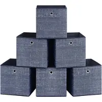 Songmics Opbergdozen set van 6 van non-woven stof met handvat, Mistige blauw / 30 x 30 x 30 cm