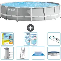 Intex Ronde zwembad met prismaraster – 457 x 107 cm – Grijs – inclusief pomp, ladder, bodemzeil, afdekking, onderhoudspakket, filter en stofzuiger