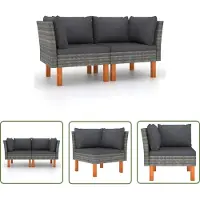 The Living Store Hoekelement - Hoekelementen - Hoekbank - Hoekbanken - Hoekbanken 2 st poly rattan en massief eucalyptushout