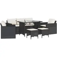 vidaXL 6-delige tuinmeubelset met kussens, zwart, polyrotan