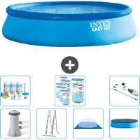 Intex opblaasbaar Easy Set zwembad voor runderen – 457 x 107 cm – Blauw – inclusief pomp, ladder, grondzeil, afdekking, onderhoudspakket, filter en stofzuiger