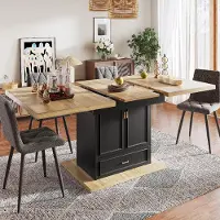 Flieks Uittrekbare eettafel met twee deuren en een lade, houten tafel voor keuken en eetkamer, eettafel voor 6 personen, afmetingen 110-140x80x75 cm, naturel hout