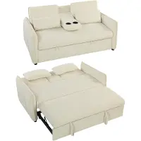 HOMCOM Slaapbank-Chenille (100% polyester)-166L x 90B x 84H cm-Beige