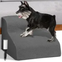 OEM Klimstructuur voor honden met 2 treden en wielen, afneembaar ribbeltextiel, klimhaken voor honden, zacht kussen van dicht schuim (grijs)