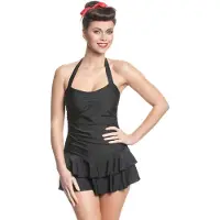 Pussy deluxe - Rockabilly Zwemjurk - Lovely Chic Swimsuit - S tot L - voor Vrouwen - zwart - Maat L