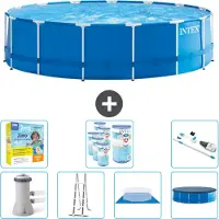 Intex Ronde opblaasbare zwembad – 457 x 122 cm – Blauw – Inclusief pomp, ladder, bodemzeil, afdekking, onderhoudspakket, filter en stofzuiger
