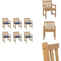 vidaXL Tuinstoel - Tuinstoelen - Buitenstoel - Buitenstoelen - Tuinstoelen 6 st met koningsblauwe kussens massief teakhout