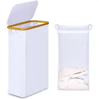OEM Bamboe wasmand met deksel, 60 liter, smal model met een afneembare en wasbare binnenzak, opvouwbaar, geschikt voor wasruimte, slaapkamer en badkamer (wit)