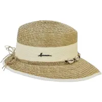 Herman chapeau été en paille naturelle bicolore femme avec ceinture en raphia et perles