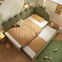 OKWISH Bedbank 90x200 cm - Met Uitschuifbed En Omkeerbare L-Vorm - Ruimtebesparend Kinderbed - Fluweel - Groen - Zonder Matras