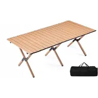 FIND IT IMPORT EXPORT, S.L. Opklapbare tuintafel, 120x60 cm, koolstofstaal, roll-top design, houtlook