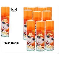 Goodmark 12x Haarverf/haarspray fluor oranje 125 ml - fluor Orange - Koningsdag WK Festival thema feest carnaval haar kleurspray party