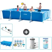 Intex Rechthoekig Frame Zwembad - 450 x 220 x 84 cm - Blauw - Inclusief Solarzeil - Onderhoudspakket - Zwembadfilterpomp - Filter - Stofzuiger - 6-delig