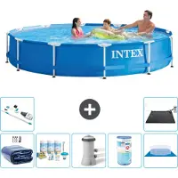 Intex Rond Frame Zwembad - 366 x 76 cm - Blauw - Inclusief Solarzeil - Onderhoudspakket - Zwembadfilterpomp - Filter - Grondzeil - Stofzuiger - Solar Mat - 8-delig