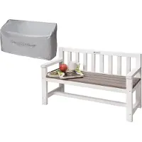 WONDERMAKE® Desig Kinderhouten Tuinbank, Weerbestendig met Stoffen Bekleding en Rugleuning, 2-zits Kinderbank, Houten Bank, Parkbank, Massieve Tuinbank, Natuurlijk Hout, Wit, Grijs, Antraciet