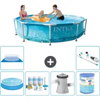 Intex Rond Frame Zwembad - 305 x 76 cm - Waterprint - Inclusief Solarzeil - Onderhoudspakket - Zwembadfilterpomp - Filter - Grondzeil - Stofzuiger - 7-delig