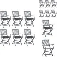 vidaXL Tuinstoel - Tuinstoelen - Tuin Stoel - Tuin Stoelen - Tuinstoelen 6 st inklapbaar met kussens massief acaciahout