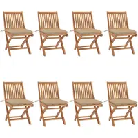 vidaXL Tuinstoelen 8 st inklapbaar met kussens massief teakhout