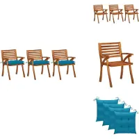 vidaXL Tuin-eetstoelen met kussens, 3 stuks. Massief acaciahout - Tuinstoelen