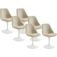 Vente-unique Set van 6 stoelen van stof met textuur en staal - Beige en wit - XAFY