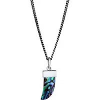 KUZZOI - Halsketting - Heren Tand hanger Abalone met Schelp Kern Kralen in 925 Sterling Zilver - Heren