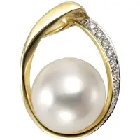 Orolino Anhänger Gold 585 mit weißer Perle 10,5-11mm + 9x Brillant zus. 0,045ct.