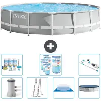Intex Ronde zwembad met prismaraster – 457 x 107 cm – Grijs – inclusief pomp, ladder, bodemzeil, afdekking, onderhoudspakket, filter en stofzuiger