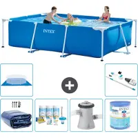 Intex Rechthoekig Frame Zwembad - 300 x 200 x 75 cm - Blauw - Inclusief Solarzeil - Onderhoudspakket - Zwembadfilterpomp - Filter - Grondzeil - Stofzuiger - 7-delig
