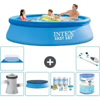 Intex Rond Opblaasbaar Easy Set Zwembad - 305 x 76 cm - Blauw - Inclusief Pomp - Afdekzeil - Onderhoudspakket - Filter - Grondzeil - Stofzuiger - 7-delig