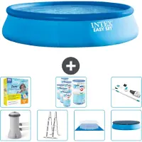 Intex opblaasbaar Easy Set zwembad voor runderen – 457 x 107 cm – Blauw – inclusief pomp, ladder, grondzeil, afdekking, onderhoudspakket, filter en stofzuiger