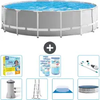 Intex Ronde Zwembad met Prismaframe – 457 x 122 cm – Grijs – Inclusief pomp, ladder, bodemzeil, afdekking, onderhoudspakket, filter en stofzuiger
