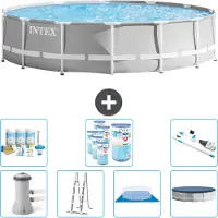 Intex Ronde zwembad met prismaraster – 427 x 107 cm – Grijs – Inclusief pomp, ladder, bodemzeil, afdekking, onderhoudspakket, filter en stofzuiger