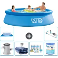 Intex Rond Opblaasbaar Easy Set Zwembad - 305 x 76 cm - Blauw - Inclusief Pomp - Solarzeil - Onderhoudspakket - Filter - Grondzeil - Stofzuiger - 7-delig