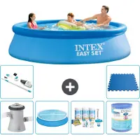 Intex Rond Opblaasbaar Easy Set Zwembad - 305 x 76 cm - Blauw - Inclusief Pomp - Solarzeil - Onderhoudspakket - Filter - Stofzuiger - Vloertegels - 7-delig
