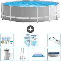 Intex Ronde Zwembad met Prismaframe – 457 x 122 cm – Grijs – Inclusief pomp, ladder, bodemzeil, afdekking, onderhoudspakket, filter en stofzuiger