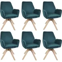 Mendler Set van 6 eetkamerstoelen -G67, eettafelstoel/keukentoel met armleuningen, draaibaar, hout, fluweel 320 g/m², MVG ~ groen