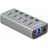 DeLOCK USB hub met 4+1 poorten en aan/uit schakelaars - USB3.0 - externe 12V voeding / grijs - 0,80 meter