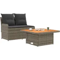 vidaXL Tuin Armleuning Sofa met Opklapbare Tafel 2 Stuk PE Riet
