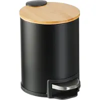 Relaxdays Vuilnisbak voor badkamer, 3 liter, cosmetische afvalbak met automatische deksel, bamboe deksel, uitneembaar binnenbakje, pedaalemmer, zwart