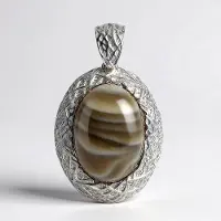 Cavill - Elegante 925 Sterling Zilveren Hanger met 13 ct Ovale Vuursteen Cabochon uit Polen - Handgemaakt Filigraan - Natuurlijke Dames Sieraden
