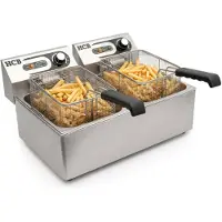 HCB - Professionele grote Horeca frituurpan - Dubbele friteuse - 2 x 5.5 liter - 2 x 230V - RVS / INOX frietketel - frietpannen - frietpan - 42x55x29 cm (DxBxH) - 6000W - 2588