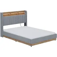 VitaliSpa Nura Gestoffeerd bed – 140x200 cm met 4 laden Grijs/eiken